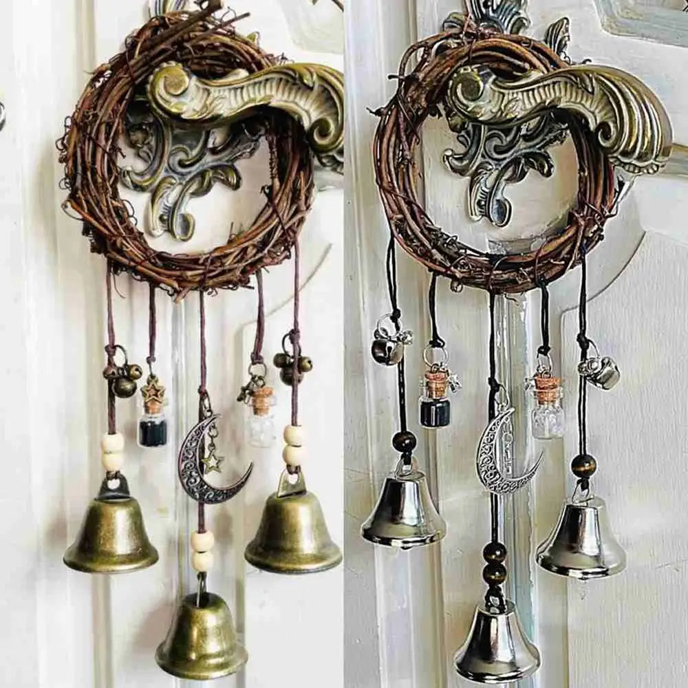 Witch Bells Wind Chimes Banish Evil Crystal Quartz Hanging Pendant Creative Wooden Garden Pendant Window Ornament Home Decor
