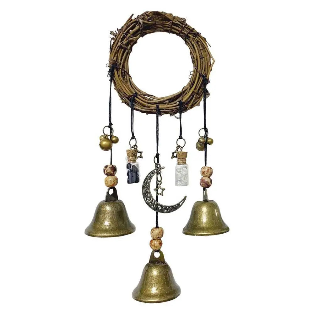 Witch Bells Wind Chimes Banish Evil Crystal Quartz Hanging Pendant Creative Wooden Garden Pendant Window Ornament Home Decor