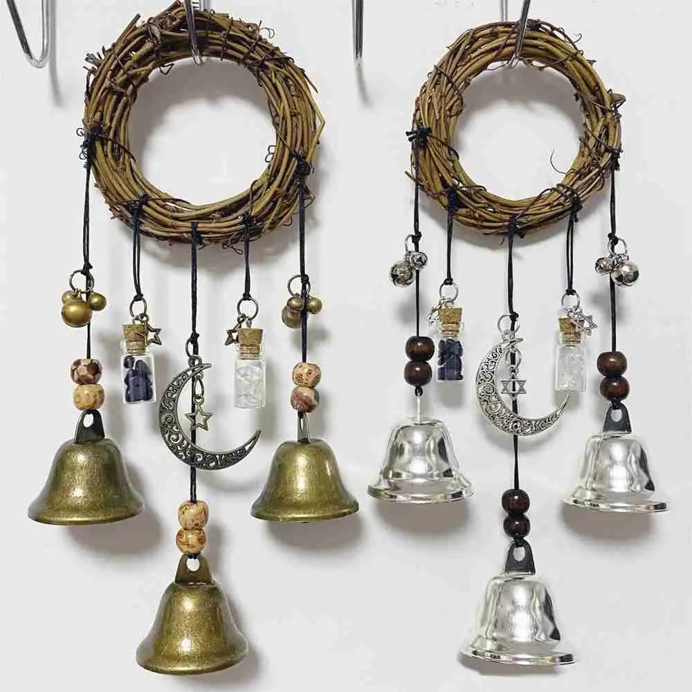 Witch Bells Wind Chimes Banish Evil Crystal Quartz Hanging Pendant Creative Wooden Garden Pendant Window Ornament Home Decor