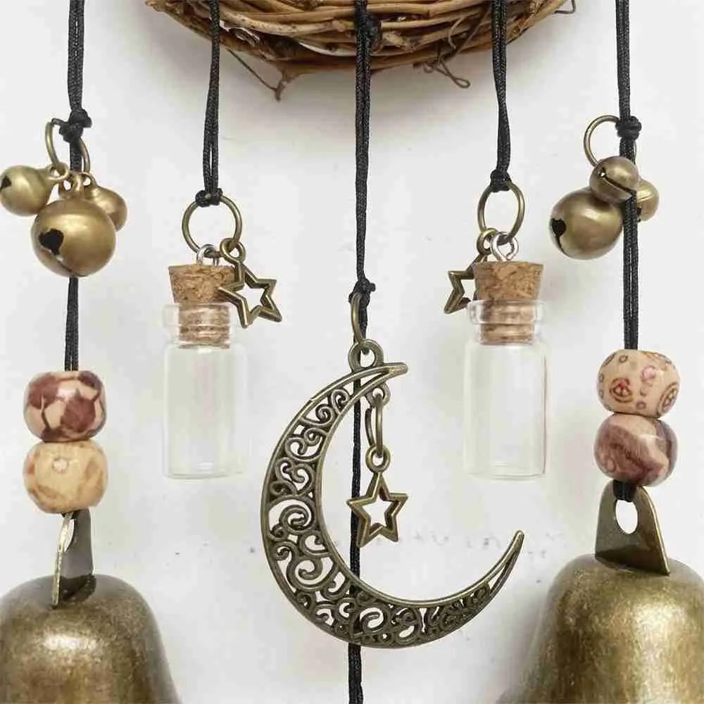 Witch Bells Wind Chimes Banish Evil Crystal Quartz Hanging Pendant Creative Wooden Garden Pendant Window Ornament Home Decor