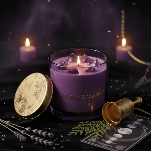 Bougie Améthyste — Chandelle cristalline witchcore