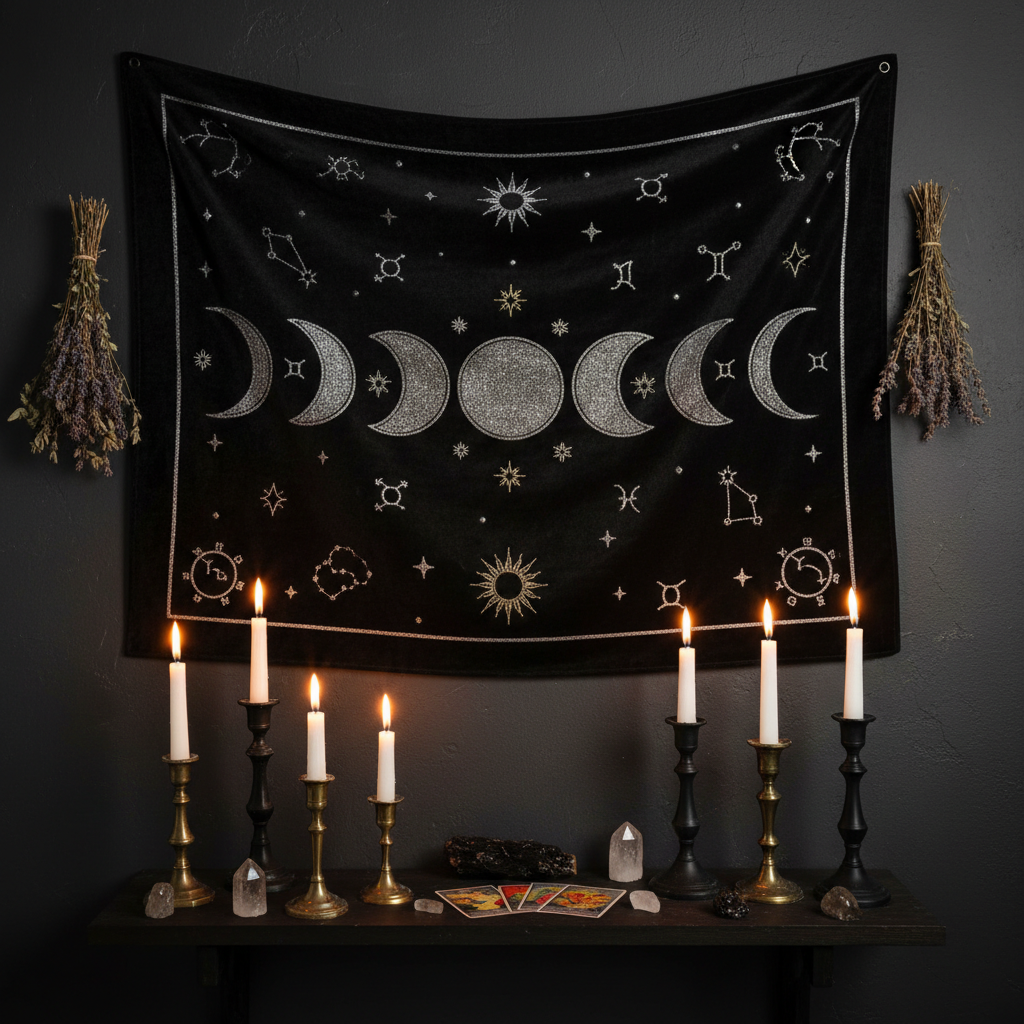 Tenture Murale Lunaire — Tapisserie witchcore céleste